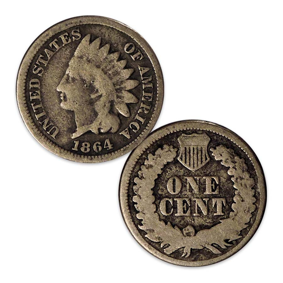 1864 Indian Head Penny Copper-Nickel type showing characteristic silvery-gray color, contrasted with a bronze example